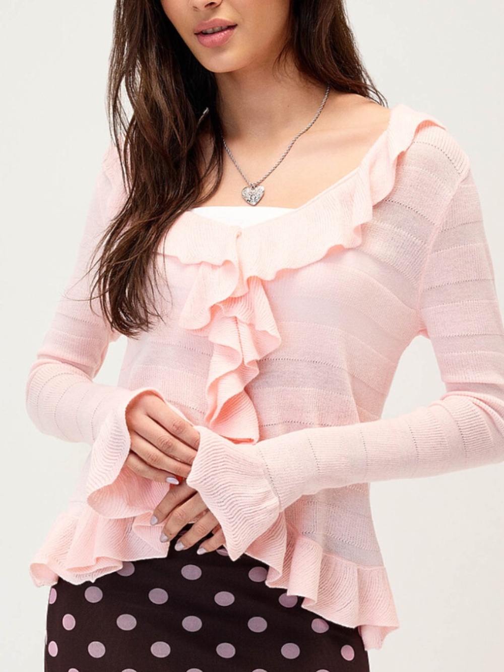 Cherry Paris boho light pink touch of wool ruffled cardigan NWT